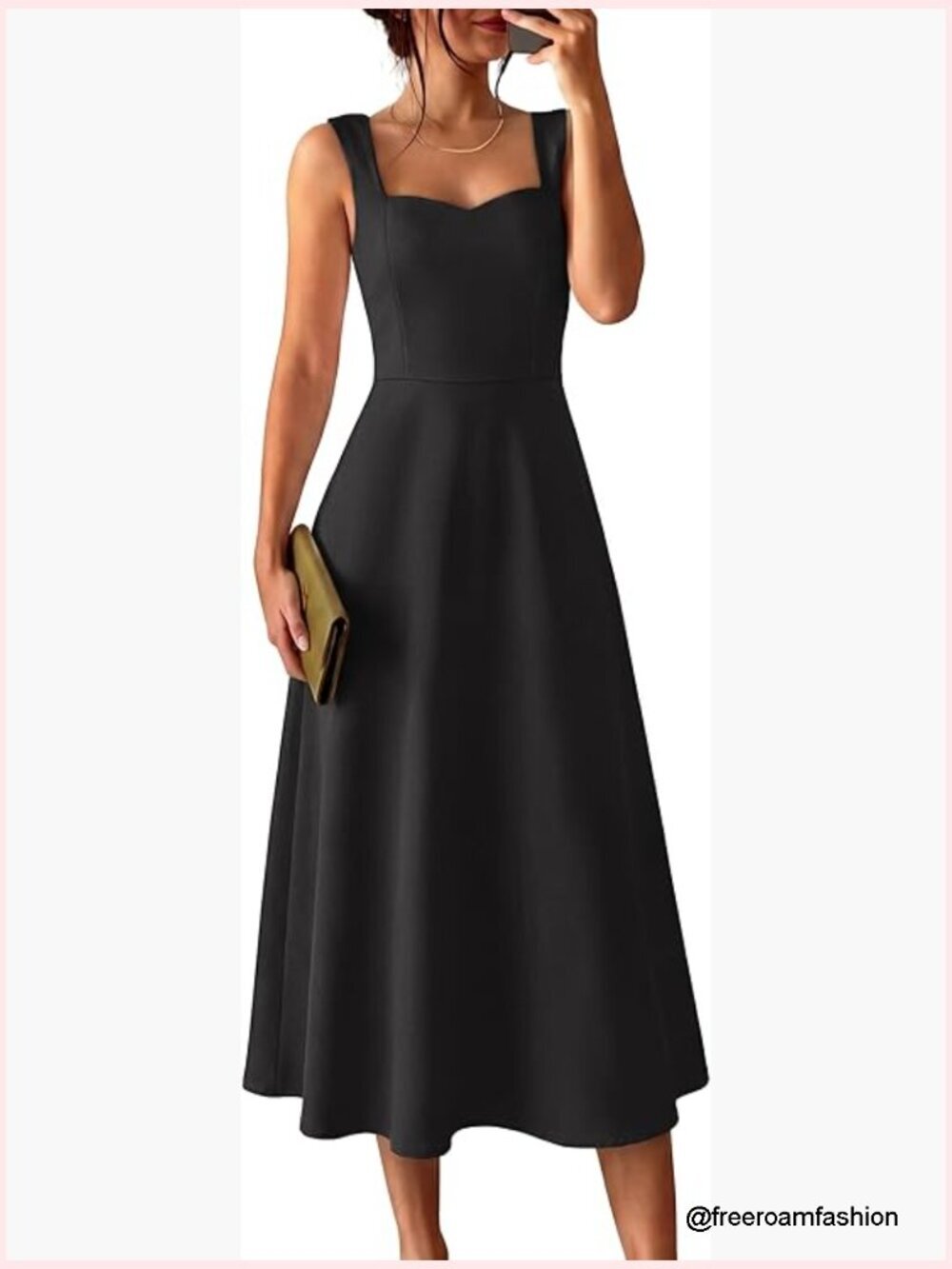 Sleeveless Sweetheart Neck Midi Dress with Pockets for Formal Wedding Guest